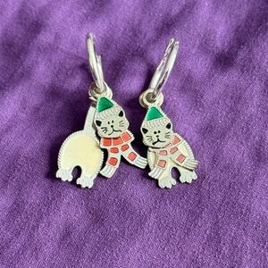 Silver Christmas Cat Earrings